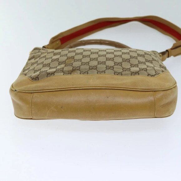 GUCCI GG Canvas Bamboo Sherry Line Hand Bag 2way Beige Red Auth 75306 - Picture 6 of 16